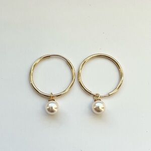Elegant 14K Gold Filled With Real Freshwater Pearl Hoop Earrings